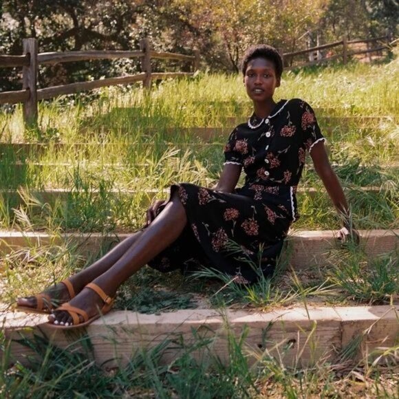 Christy Dawn The Sebastian Floral Short Sleeve Midi Dress Thulian Garden Size S - Picture 1 of 12